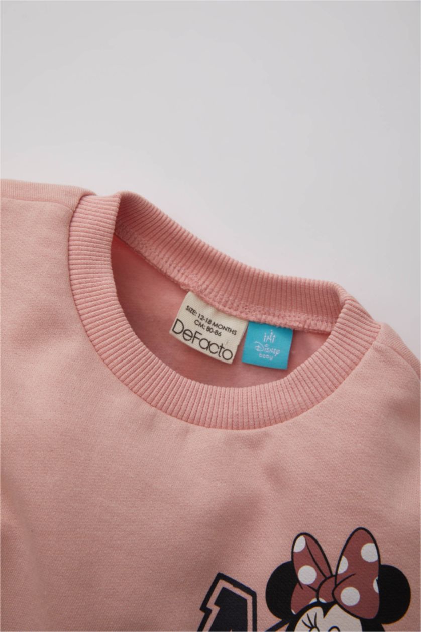 Kız Bebek Koyu Pembe Kız Bebek Disney Mickey & Minnie Fitilli Kaşkorse Sweatshirt Tayt 2'li Takım