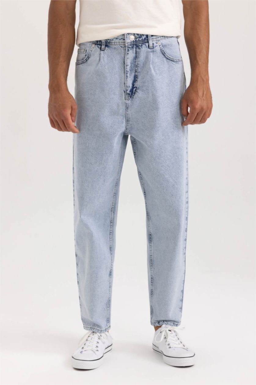 MAN Light Blue Balloon Fit Loose Fit High Waist Regular Leg Jeans