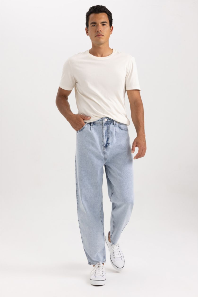 MAN Light Blue Balloon Fit Loose Fit High Waist Regular Leg Jeans
