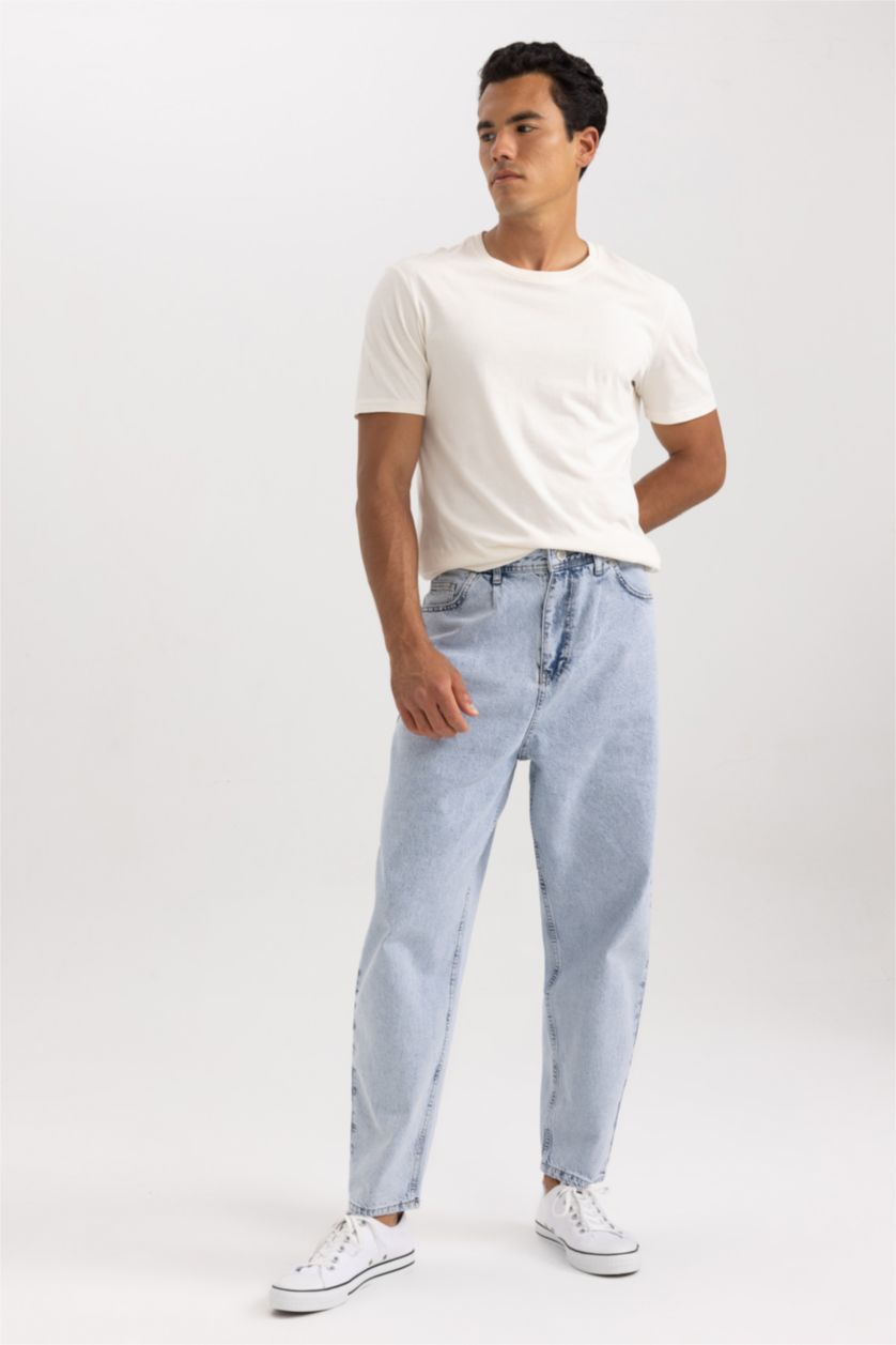 MAN Light Blue Balloon Fit Loose Fit High Waist Regular Leg Jeans