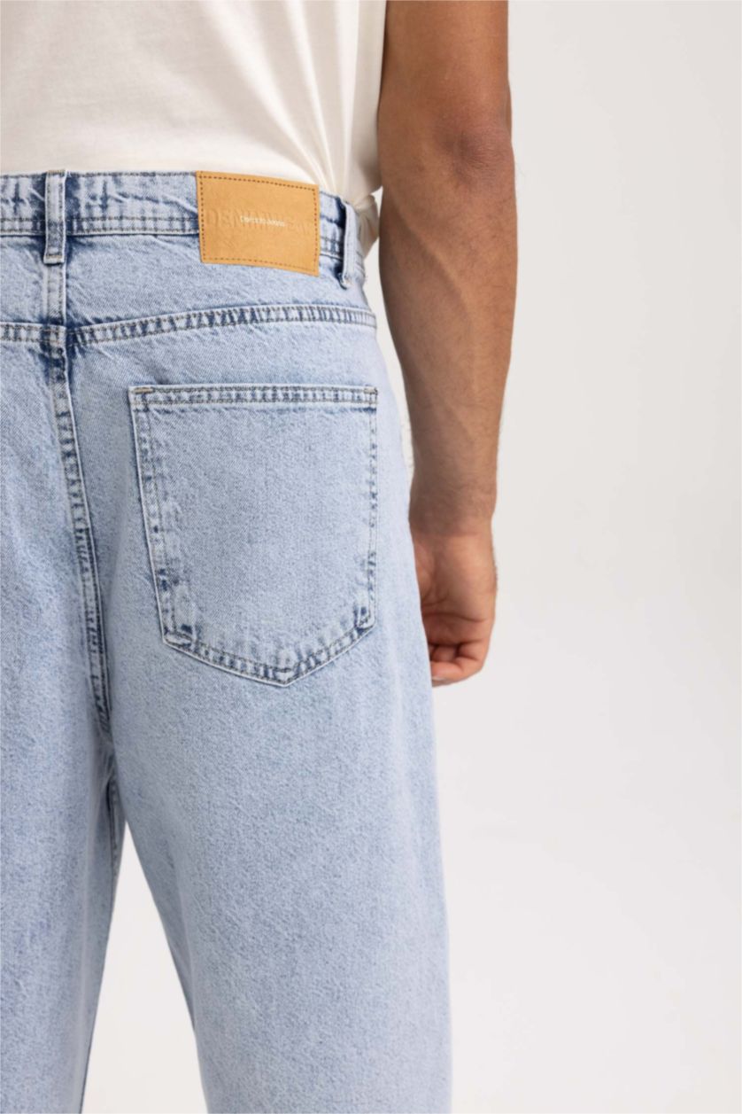 MAN Light Blue Balloon Fit Loose Fit High Waist Regular Leg Jeans