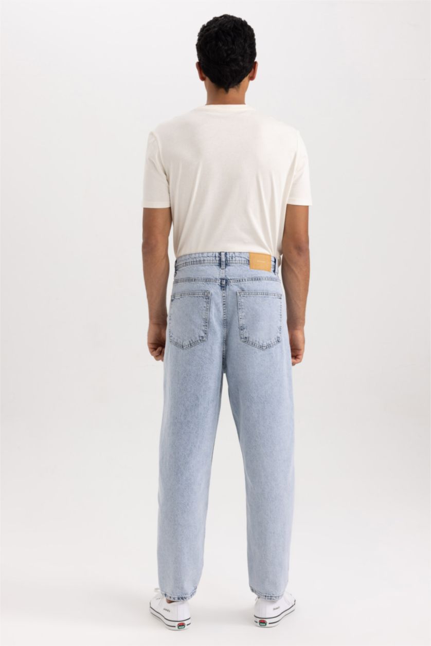 MAN Light Blue Balloon Fit Loose Fit High Waist Regular Leg Jeans