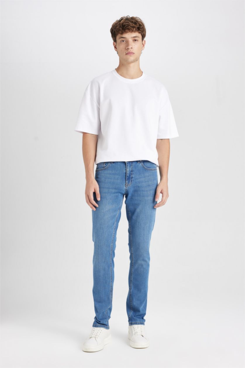HOMME Bleu Pantalon Jean PEDRO - Coupe slim en jean Ourlet étroit