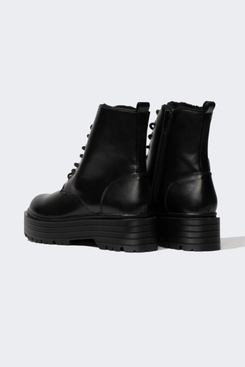 FEMME Noir Bottes D'Hiver Cuir Synthétique à Semelle Épaisse Pour Femme