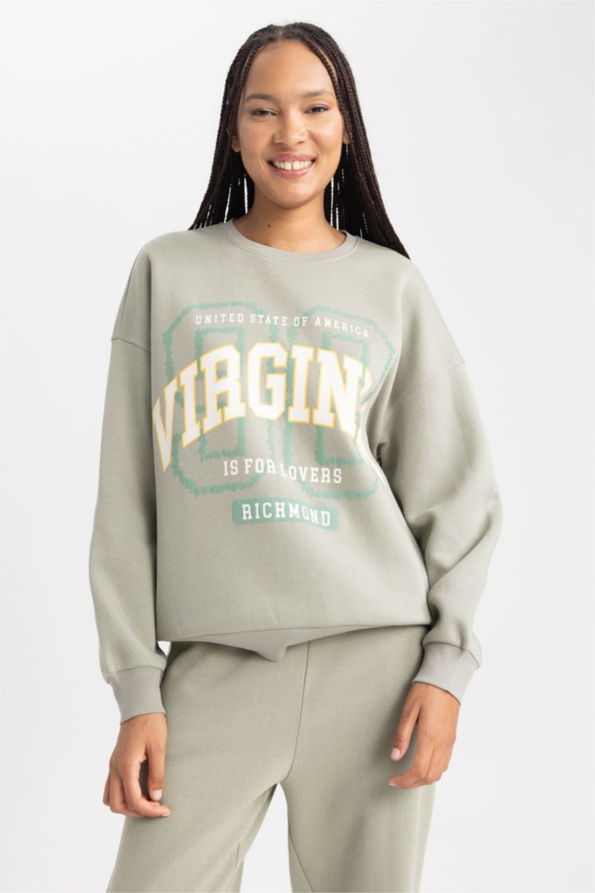 FEMME Vert Sweat- Shirt Coupe Oversize Col Rond