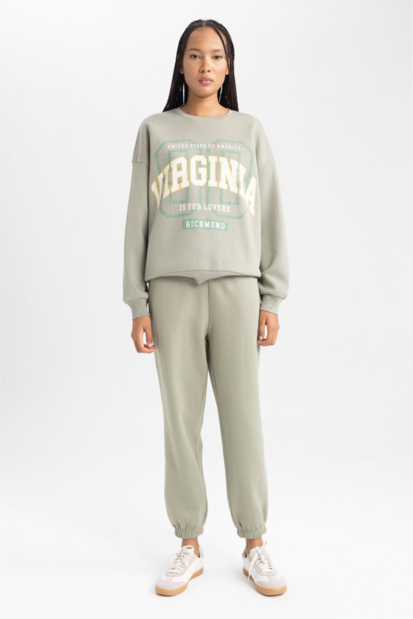 FEMME Vert Sweat- Shirt Coupe Oversize Col Rond