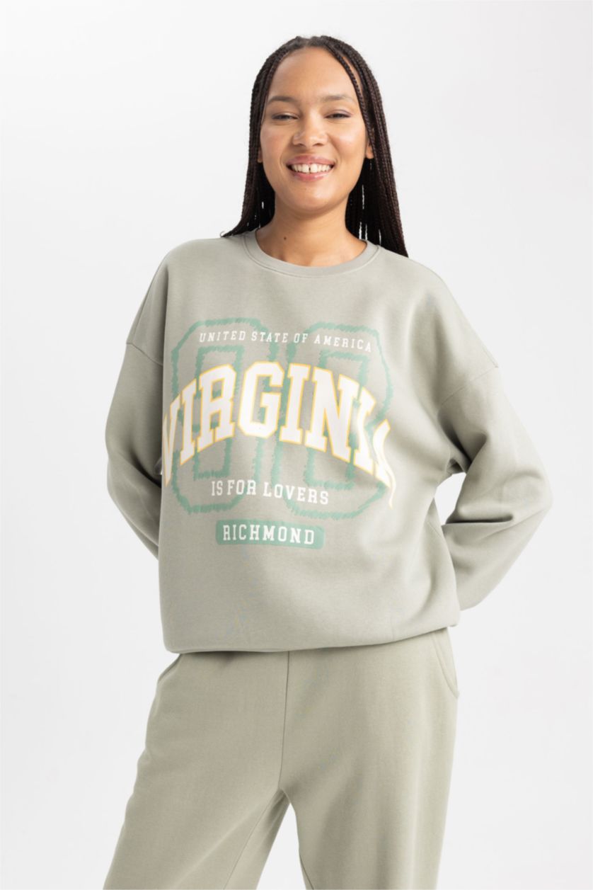 FEMME Vert Sweat- Shirt Coupe Oversize Col Rond