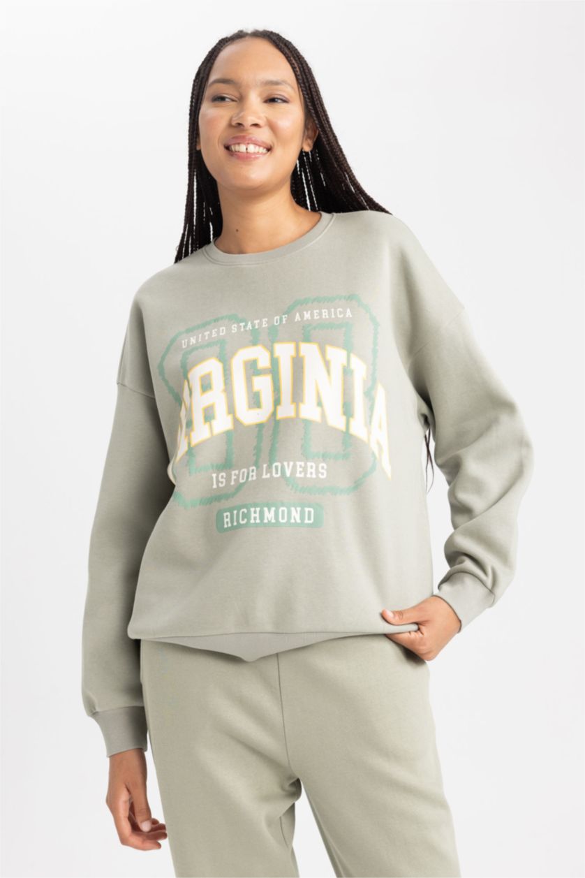 FEMME Vert Sweat- Shirt Coupe Oversize Col Rond