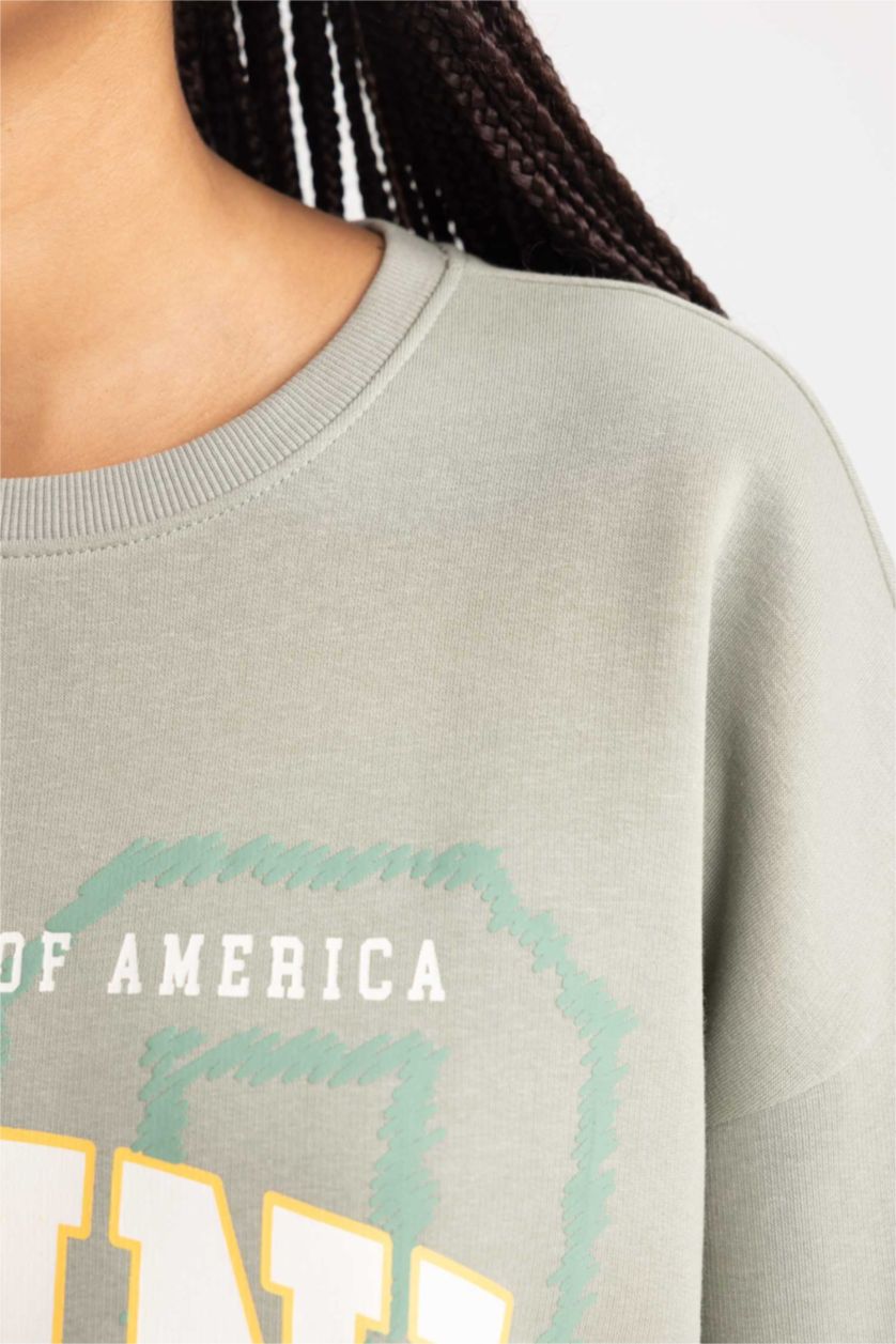 FEMME Vert Sweat- Shirt Coupe Oversize Col Rond