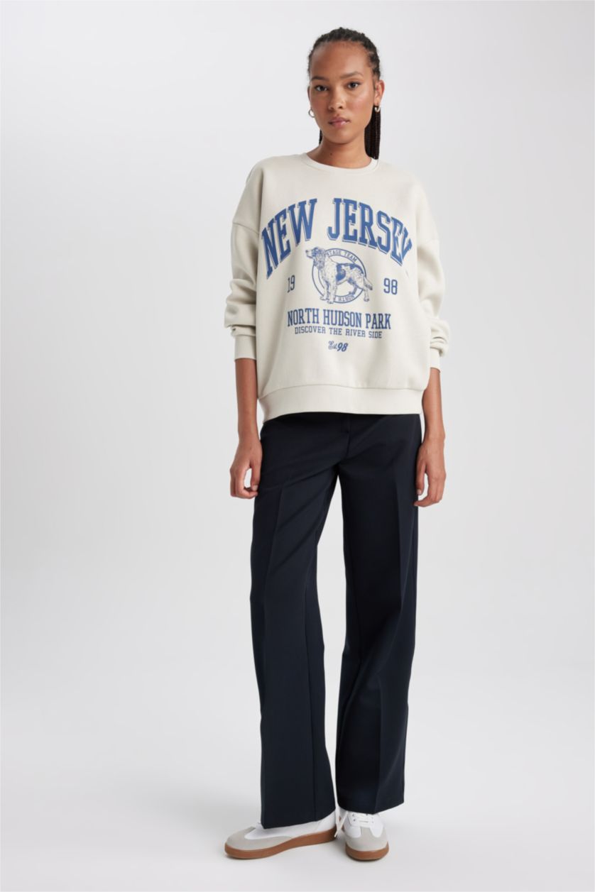 FEMME Beige Sweat- Shirt Coupe Oversize Col Rond