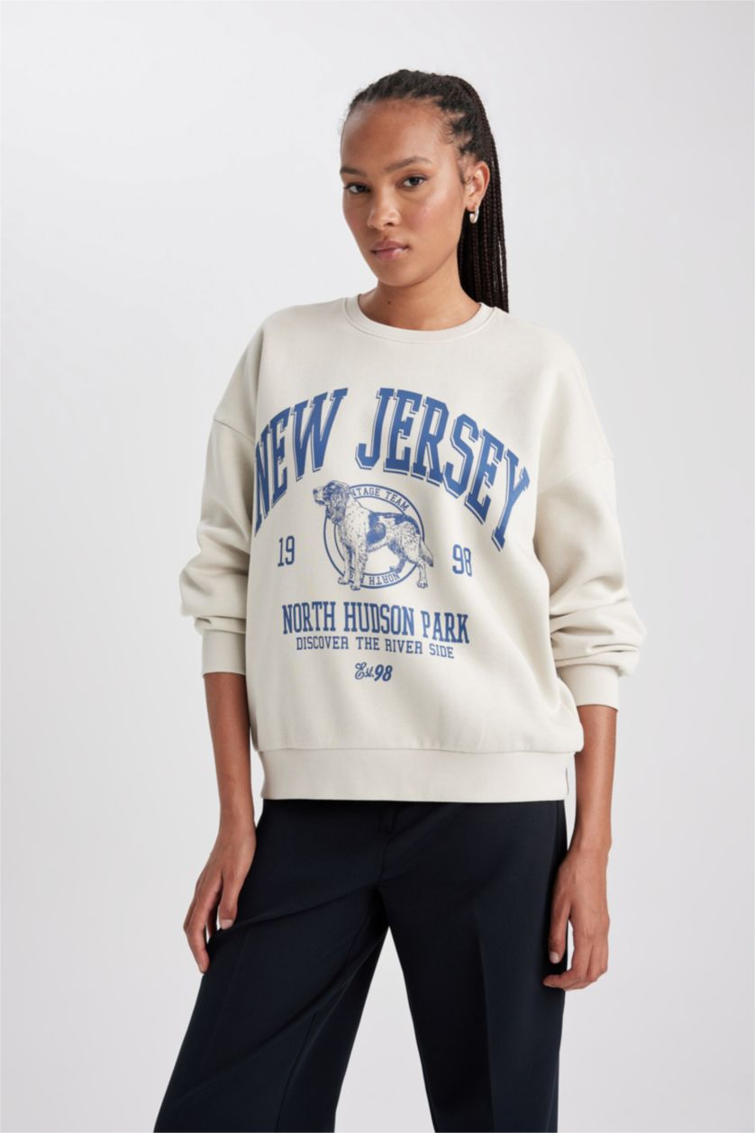 FEMME Beige Sweat- Shirt Coupe Oversize Col Rond