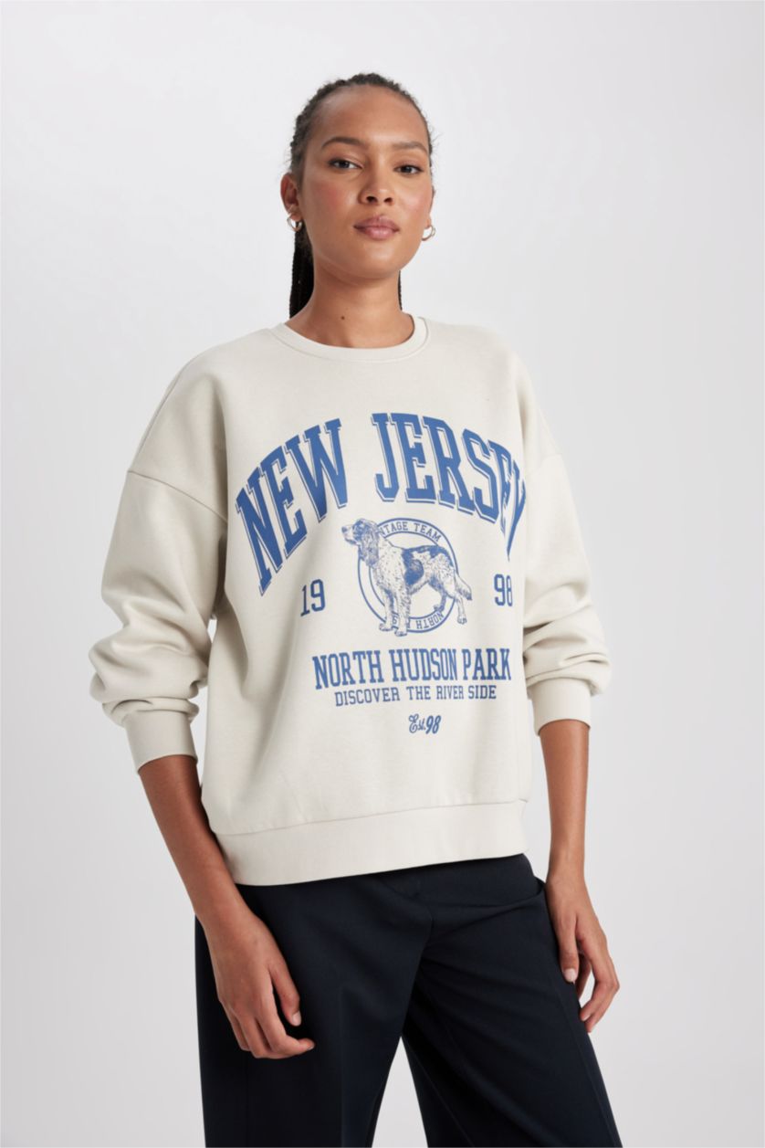 FEMME Beige Sweat- Shirt Coupe Oversize Col Rond