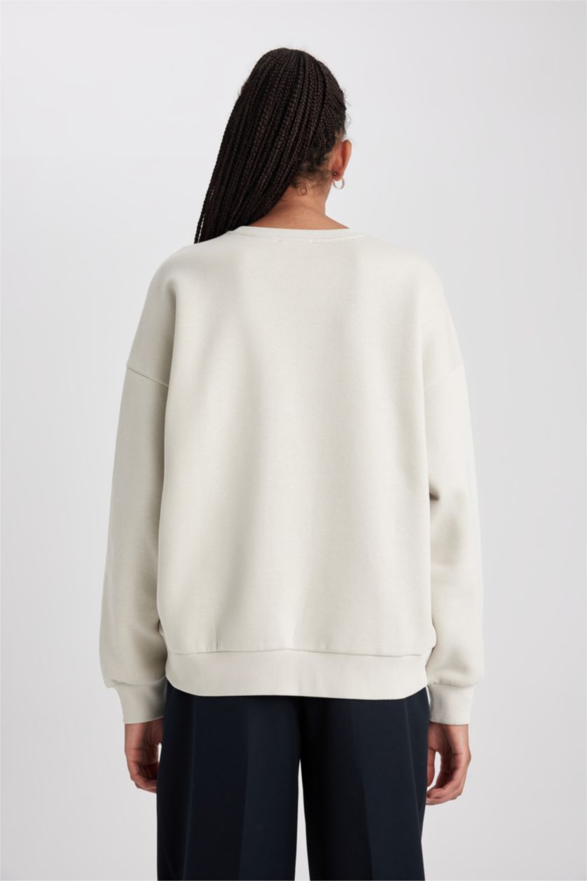 FEMME Beige Sweat- Shirt Coupe Oversize Col Rond