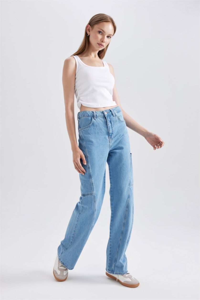 نساء نيلي فاتح High Waist Trousers