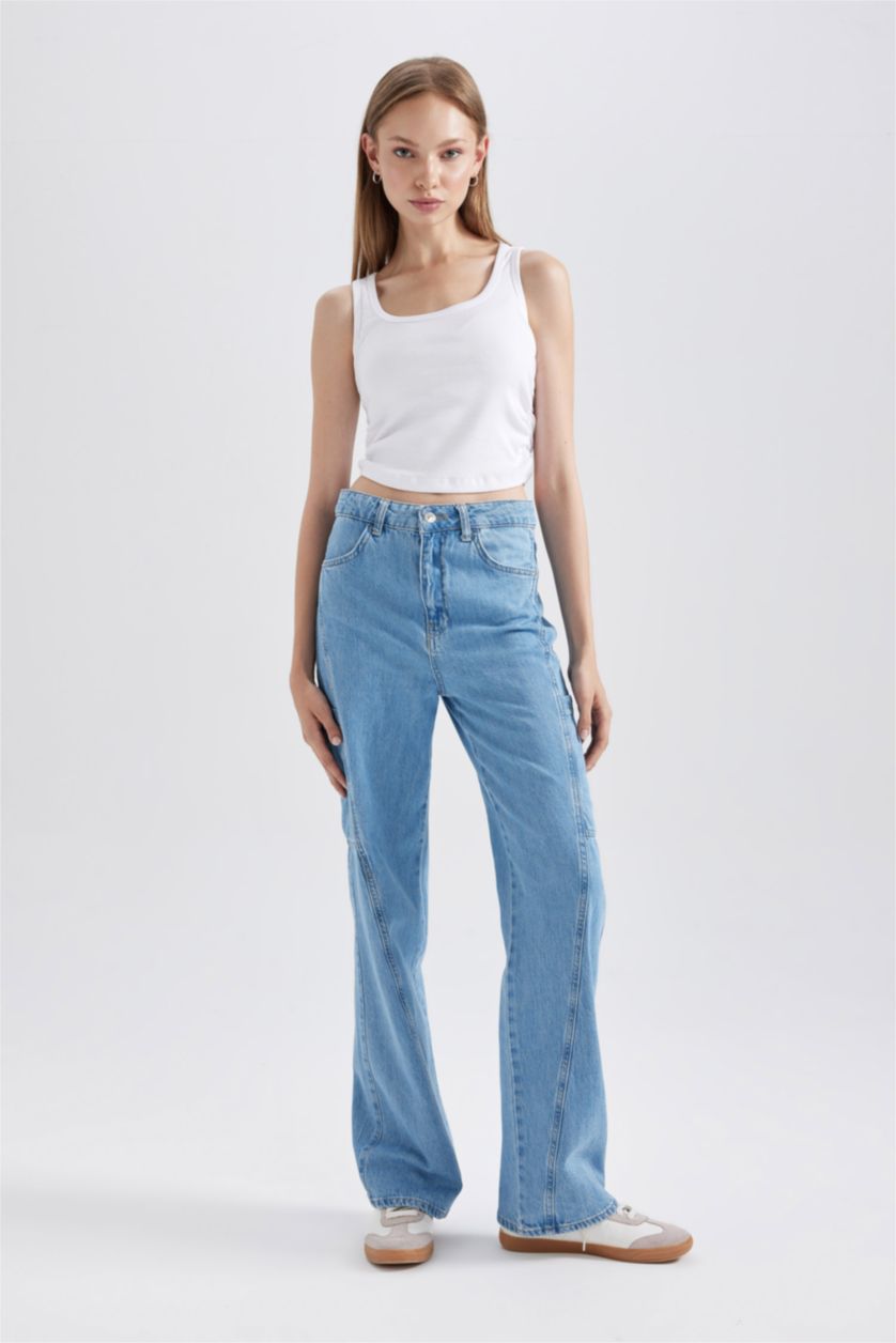 نساء نيلي فاتح High Waist Trousers