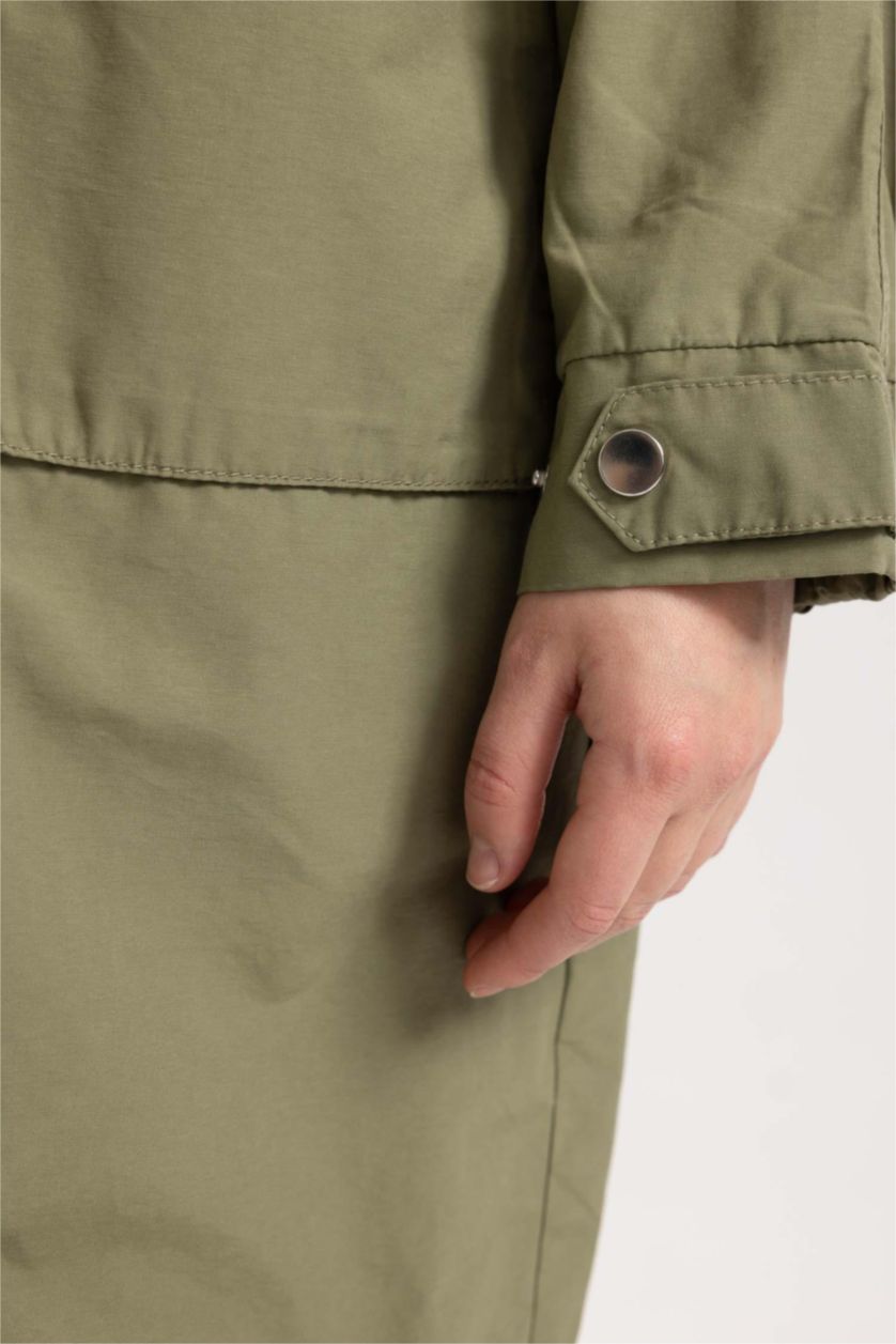 WOMAN Khaki Waterproof Regular Fit Hooded Thin Long Jacket