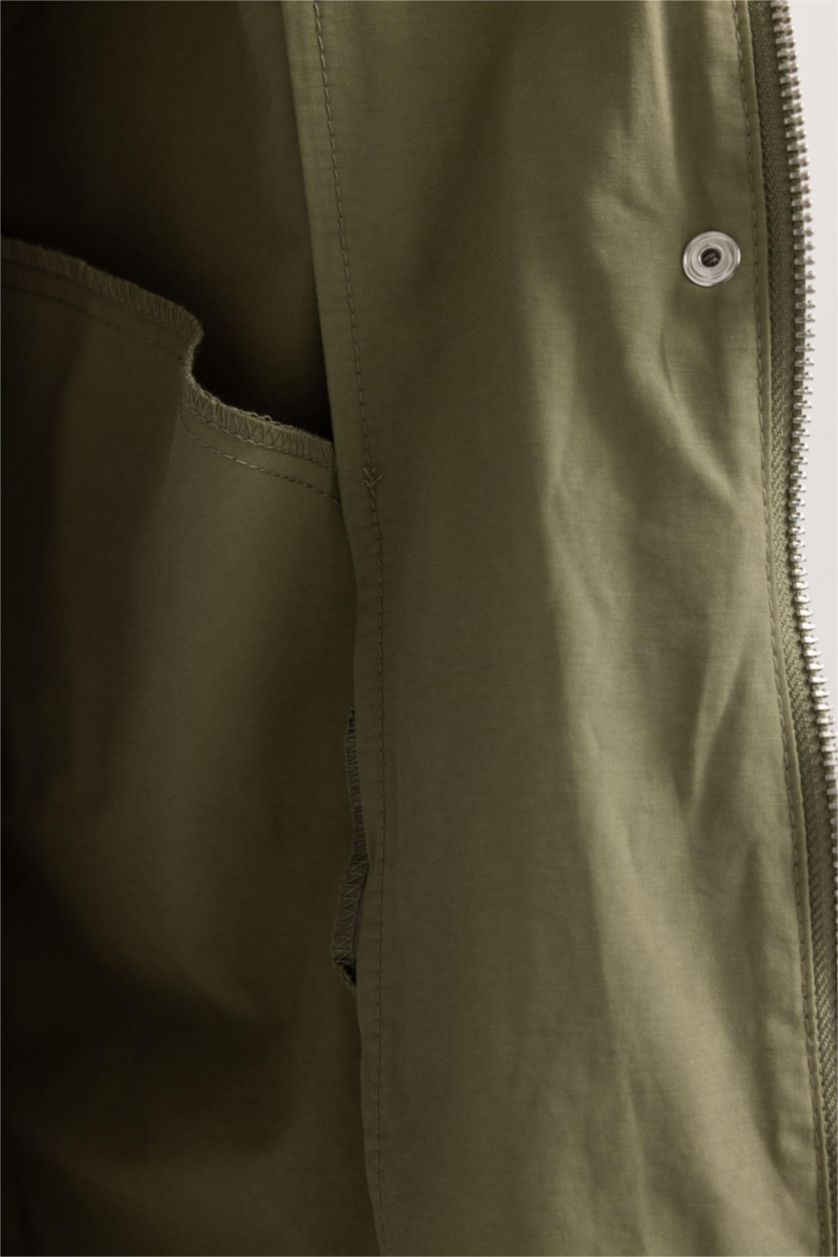 WOMAN Khaki Waterproof Regular Fit Hooded Thin Long Jacket