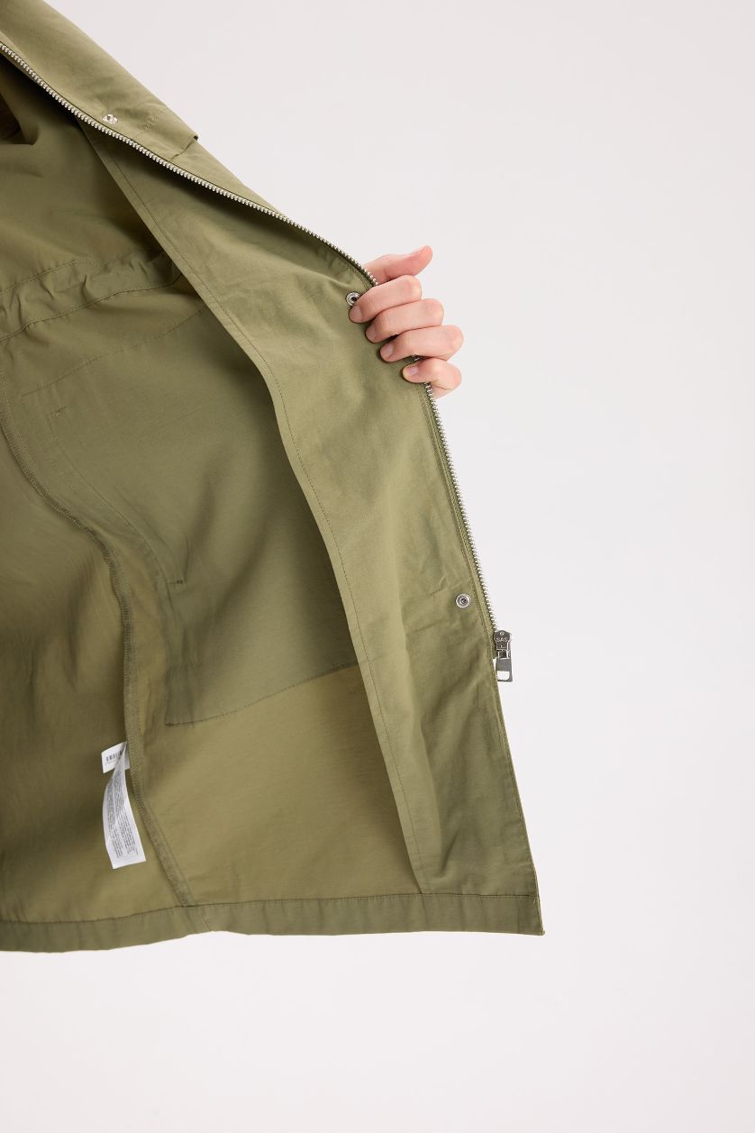 Woman Khaki Oversize Fit Hooded Waterproof Thin Long Jacket