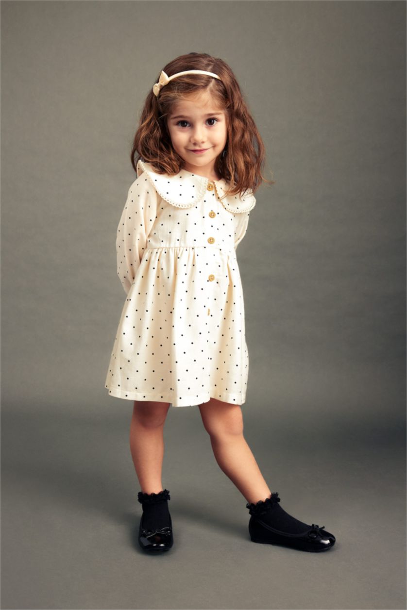 BABY GIRL Sand Regular Fit Polka Dot Long Sleeve Woven Dress