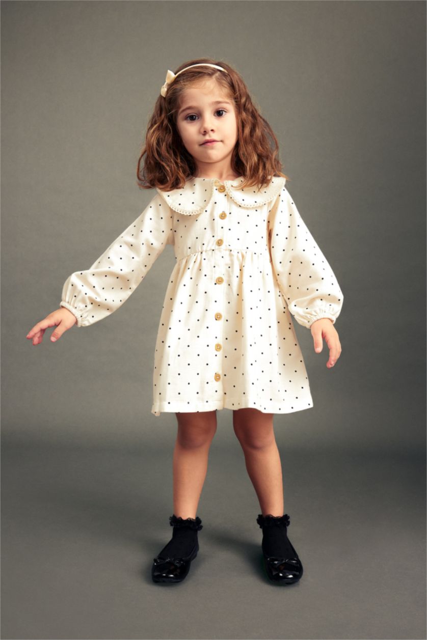 BABY GIRL Sand Regular Fit Polka Dot Long Sleeve Woven Dress