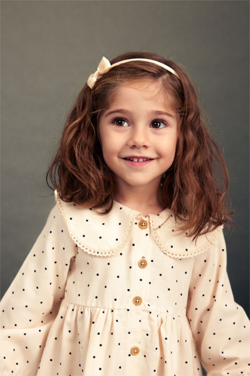 BABY GIRL Sand Regular Fit Polka Dot Long Sleeve Woven Dress