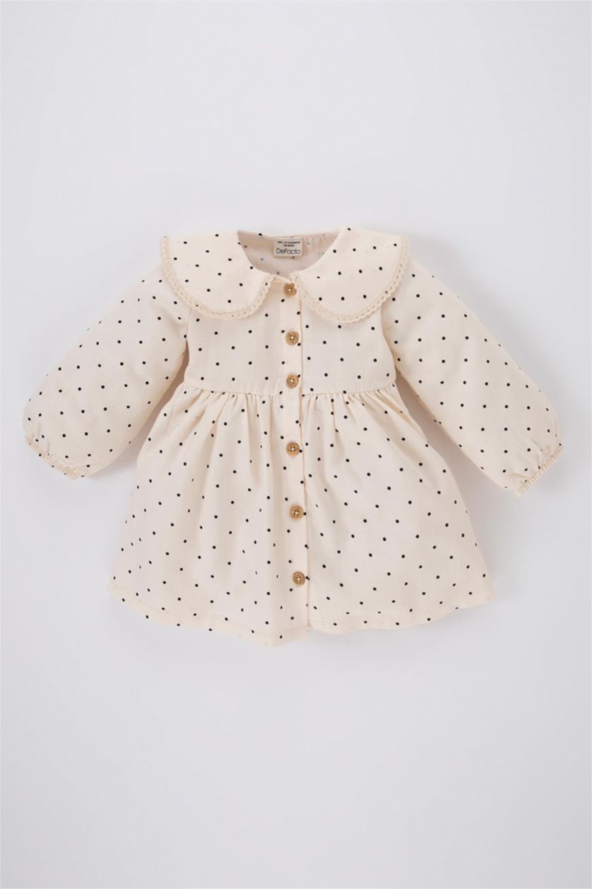 BABY GIRL Sand Regular Fit Polka Dot Long Sleeve Woven Dress