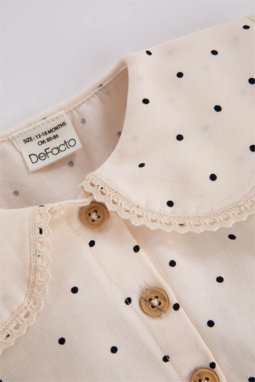 BABY GIRL Sand Regular Fit Polka Dot Long Sleeve Woven Dress