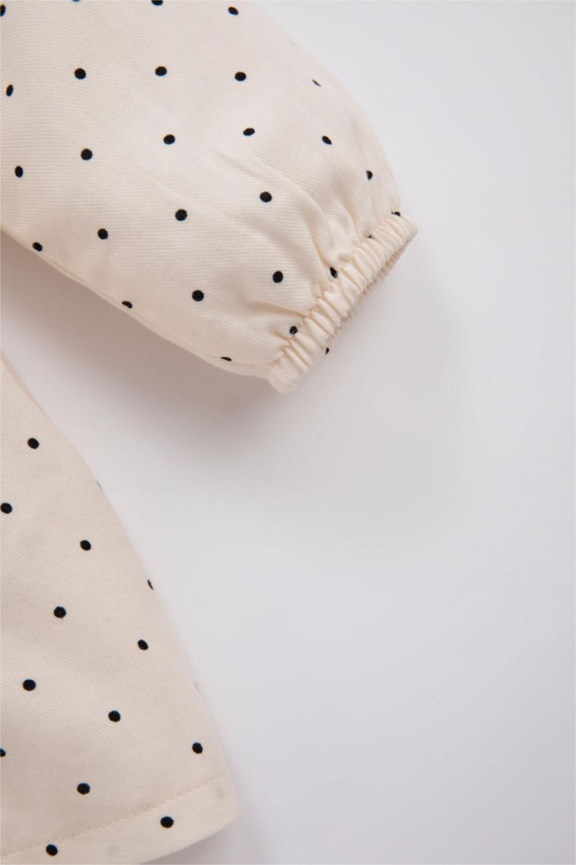 BABY GIRL Sand Regular Fit Polka Dot Long Sleeve Woven Dress