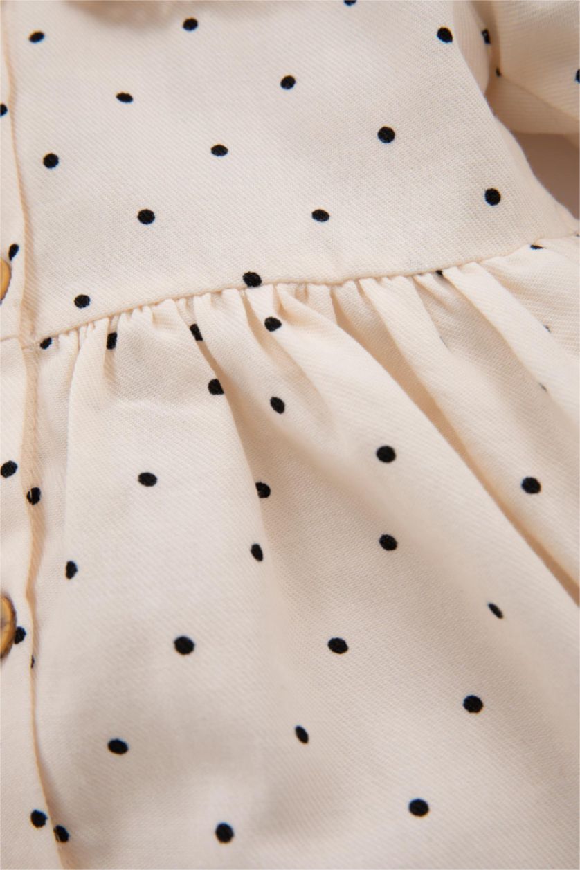 BABY GIRL Sand Regular Fit Polka Dot Long Sleeve Woven Dress