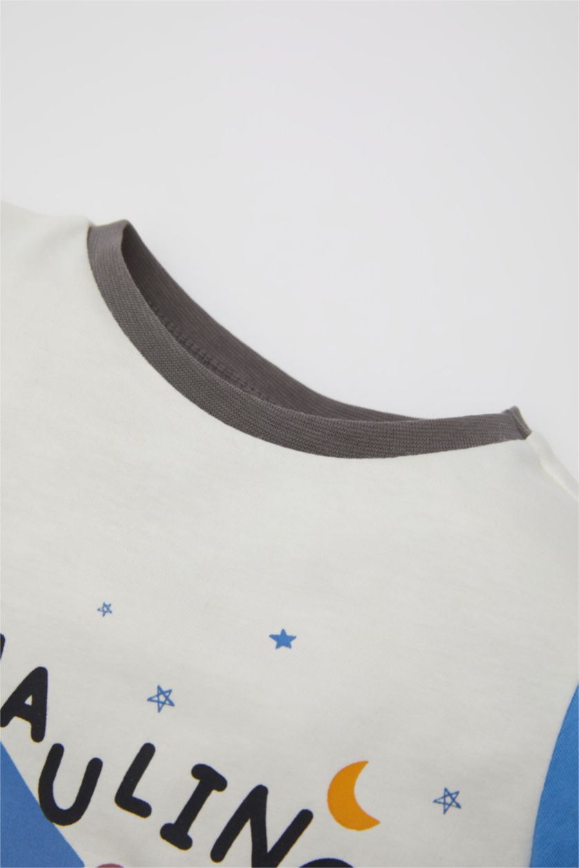 Erkek Bebek Ekru Erkek Bebek Araç Baskılı Uzun Kollu Penye Pijama Takımı