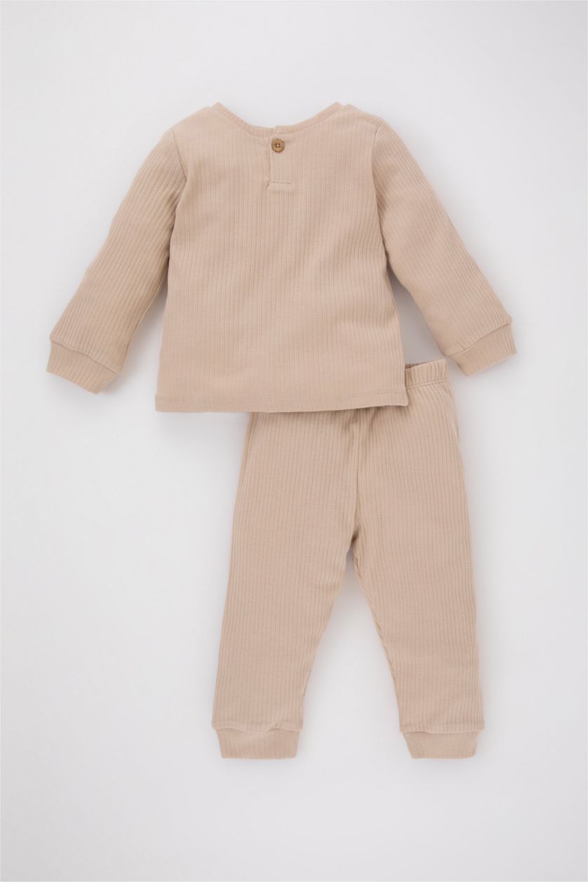 BABY BOY Beige Baby Boy Ribbed 2 Piece Pyjama Sets