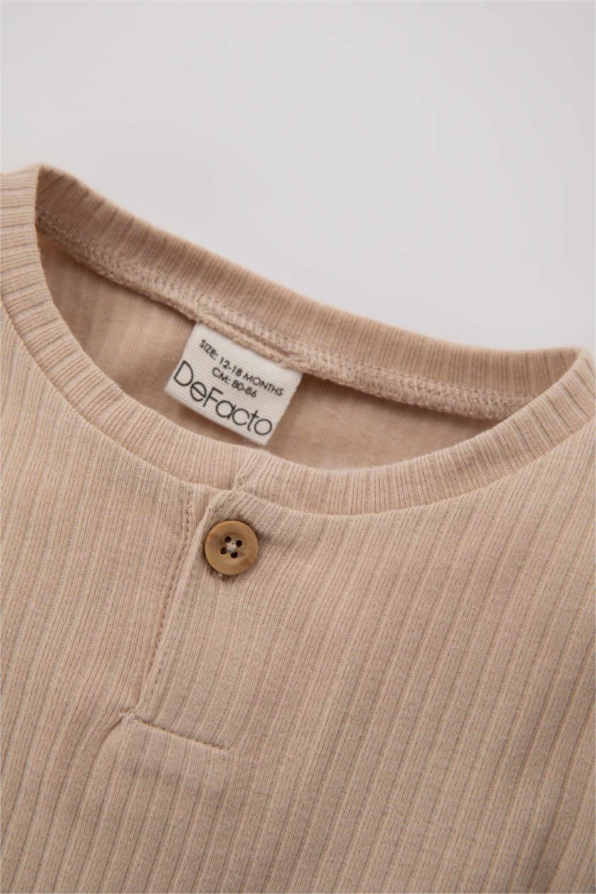 BABY BOY Beige Baby Boy Ribbed 2 Piece Pyjama Sets