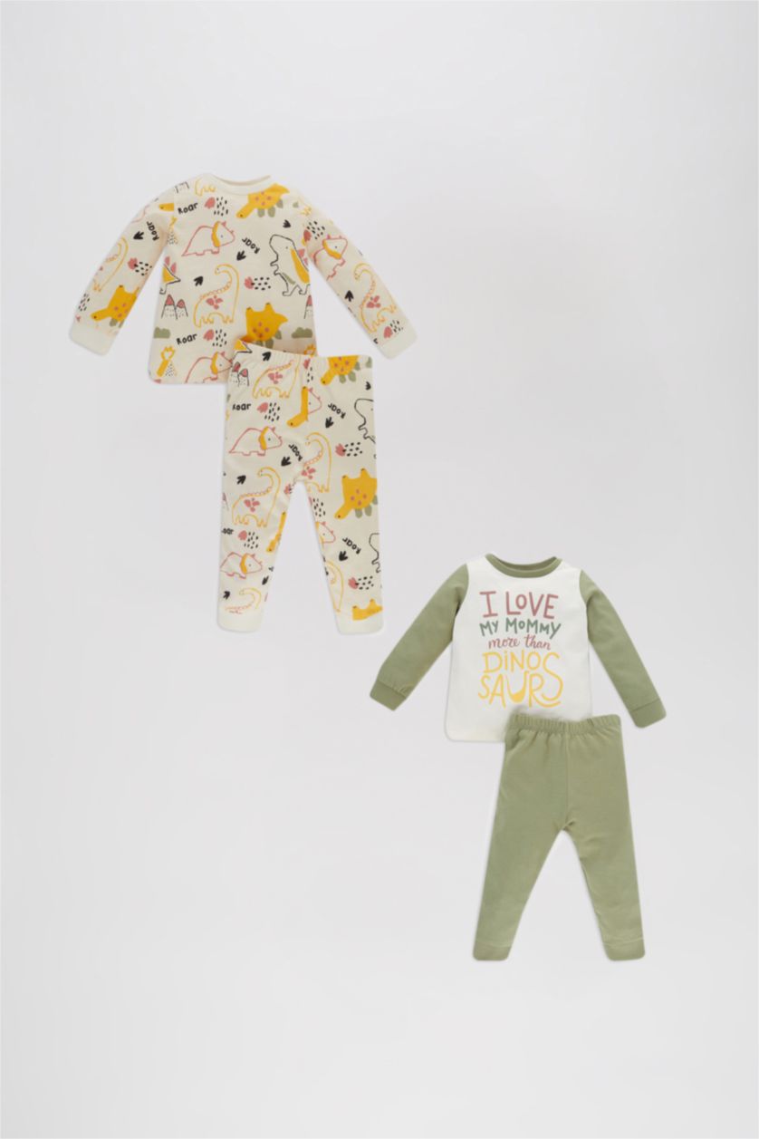 BÉBÉ GARÇON Beige Clair Pyjamas En Tricot Col Ras Du Cou Dinosaure Manche Longue 4 BéBé Garçon