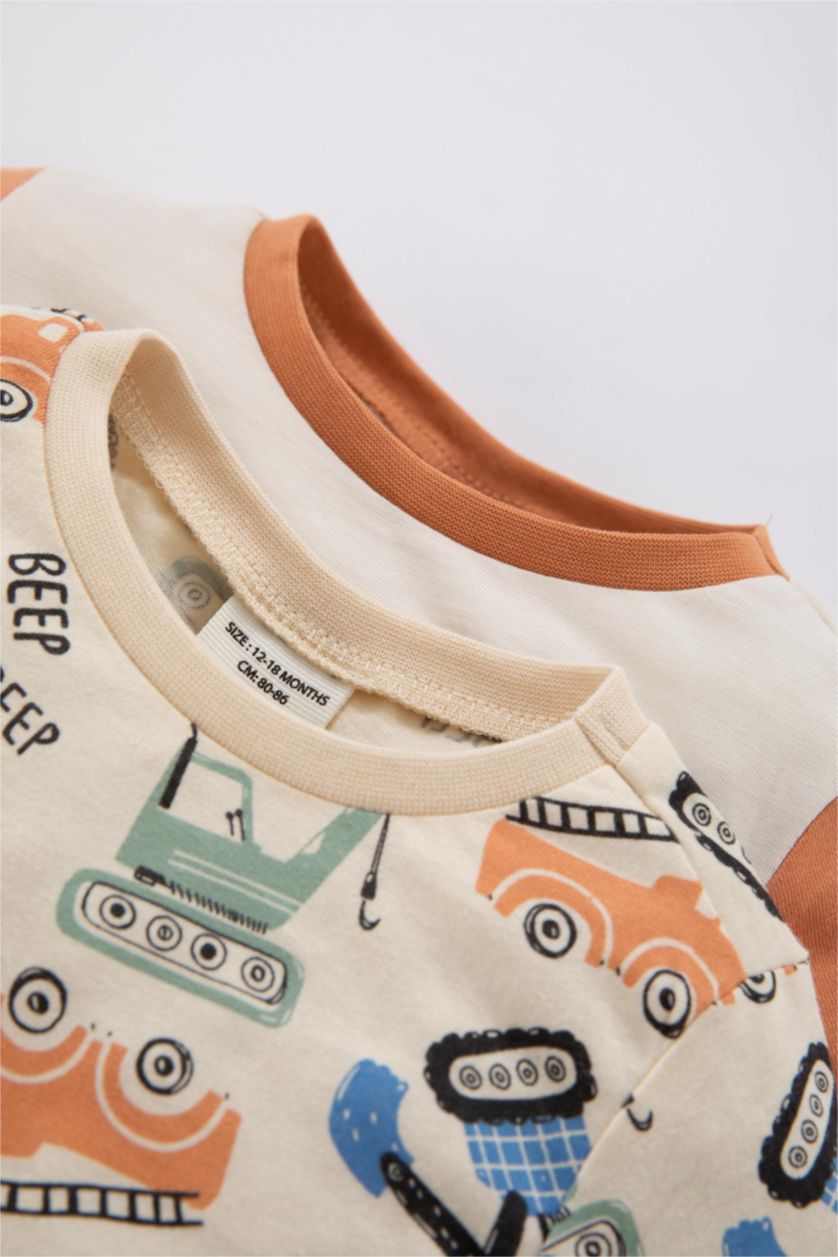 BABY BOY Light Stone 4 piece Regular Fit Crew Neck Knitted Pyjamas