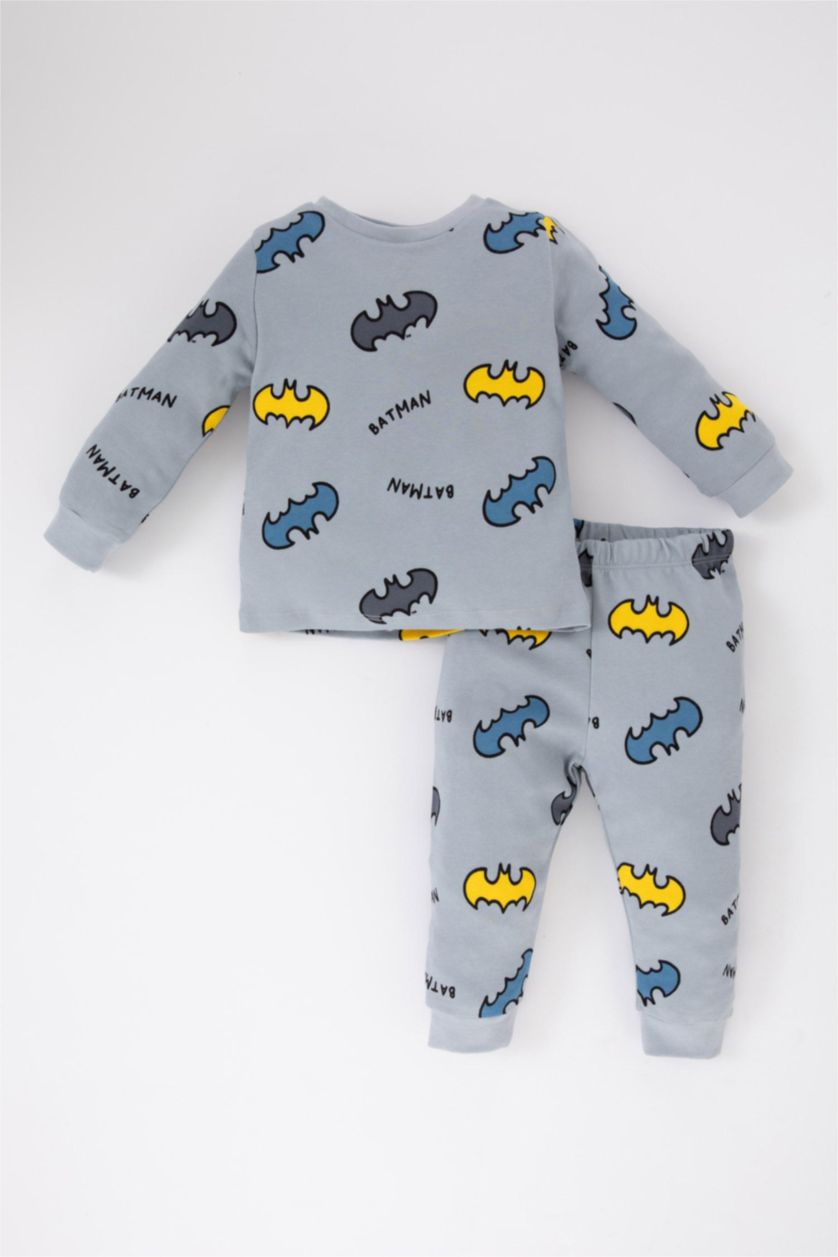 طفل صغير رمادي فاتح سيت بيجاما محبوك بياقة مستديرة من باتمان - قطعتين