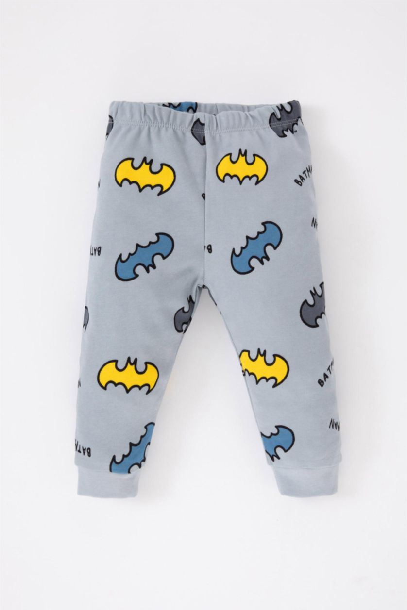 طفل صغير رمادي فاتح سيت بيجاما محبوك بياقة مستديرة من باتمان - قطعتين