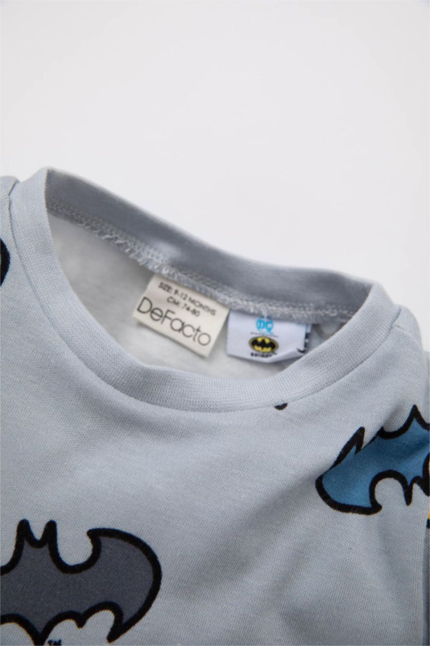 طفل صغير رمادي فاتح سيت بيجاما محبوك بياقة مستديرة من باتمان - قطعتين