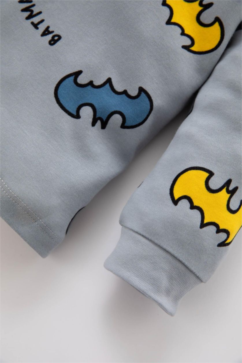 طفل صغير رمادي فاتح سيت بيجاما محبوك بياقة مستديرة من باتمان - قطعتين