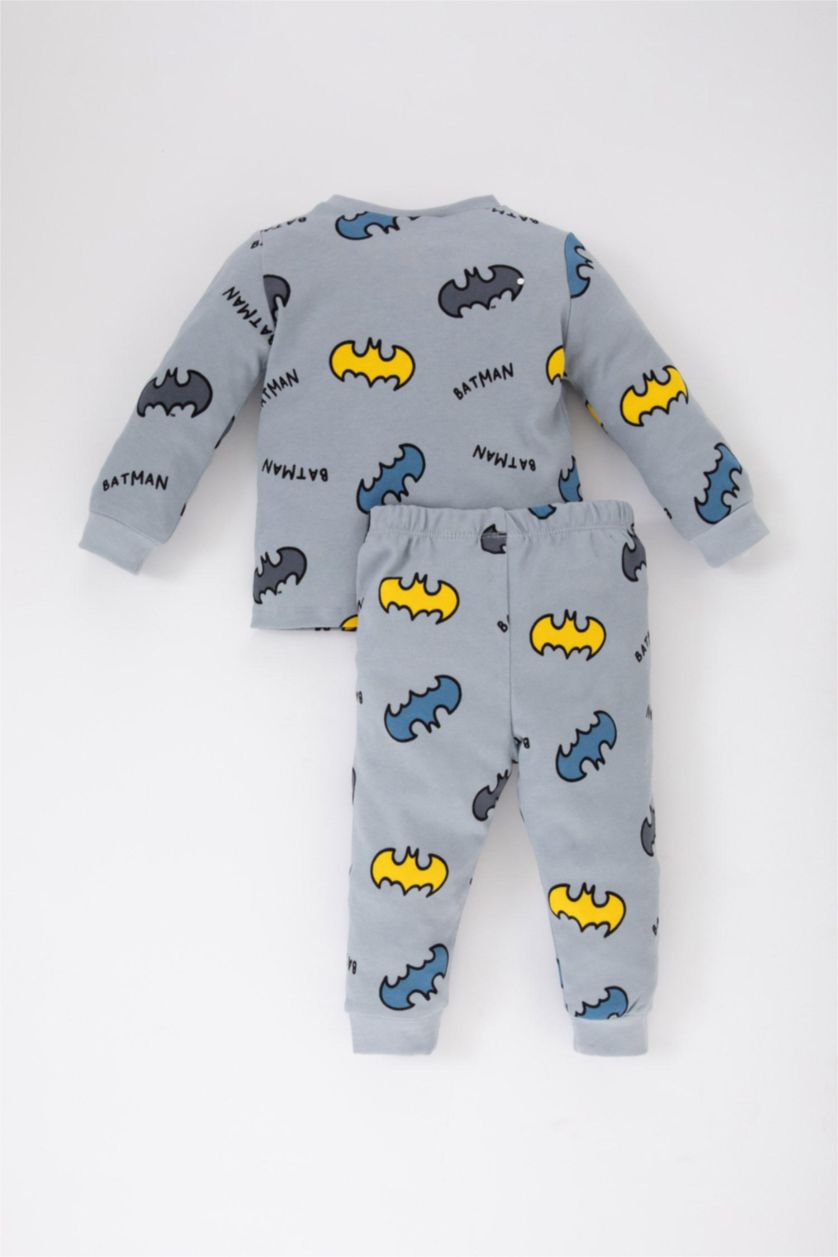 طفل صغير رمادي فاتح سيت بيجاما محبوك بياقة مستديرة من باتمان - قطعتين