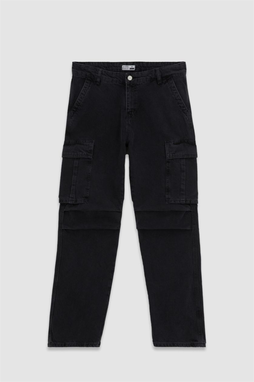 رجالي أسود بنطلون جينز بقصة مريحة