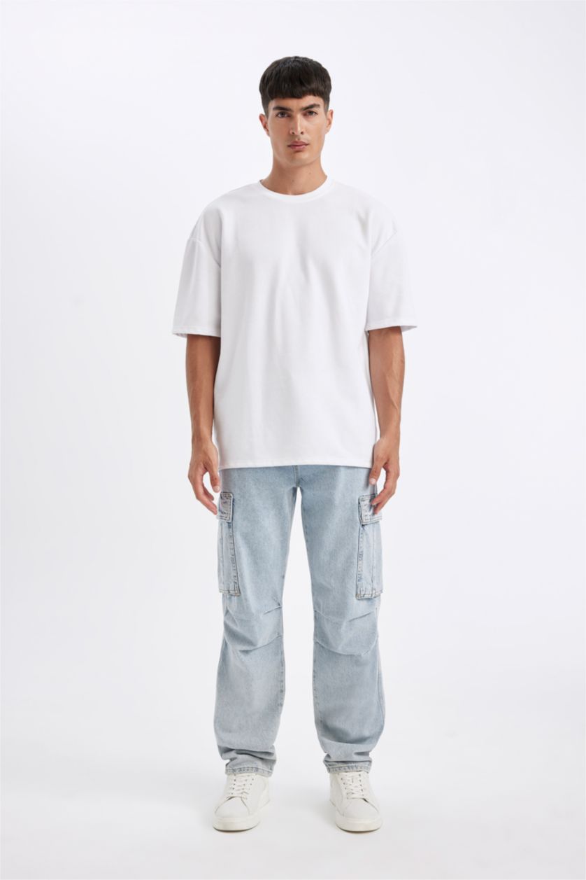 رجالي أزرق فاتح بنطلون جينز بقصة مريحة