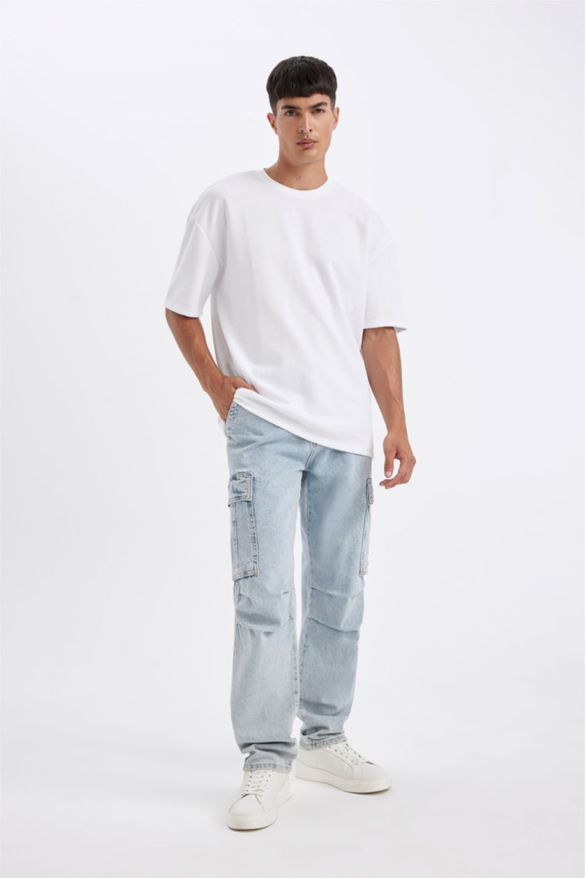 رجالي أزرق فاتح بنطلون جينز بقصة مريحة