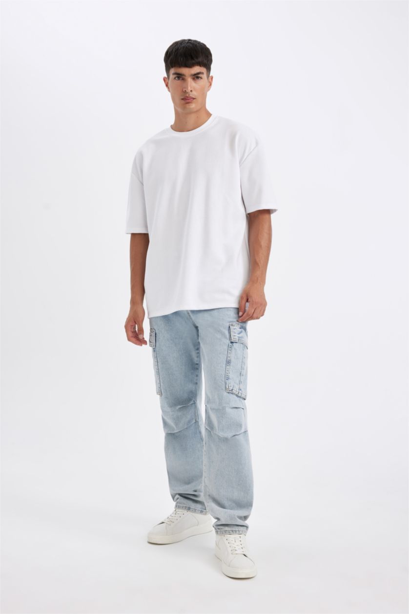 رجالي أزرق فاتح بنطلون جينز بقصة مريحة