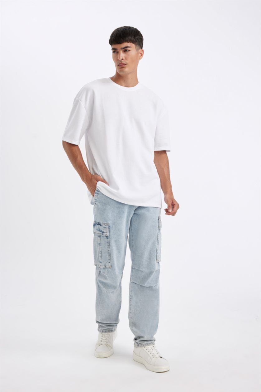 رجالي أزرق فاتح بنطلون جينز بقصة مريحة