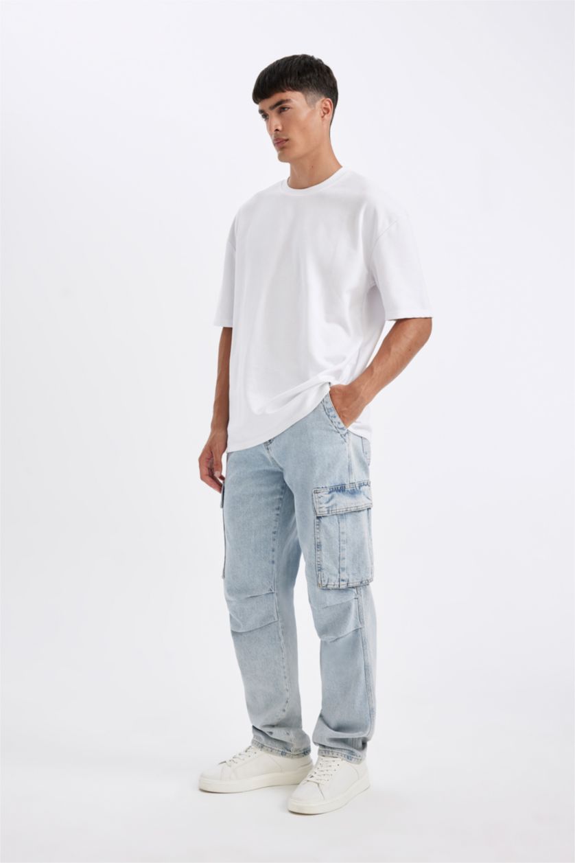 رجالي أزرق فاتح بنطلون جينز بقصة مريحة
