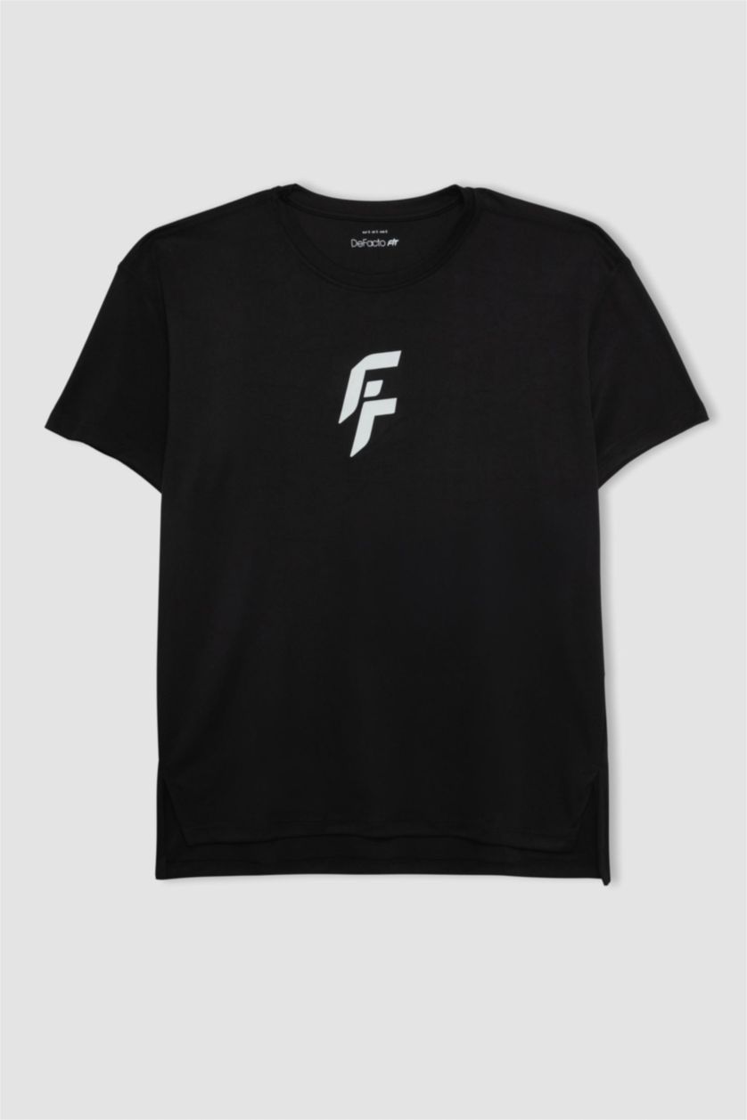 FEMME Noir T-Shirt de sport à manches courtes et col rond Coupe Standard