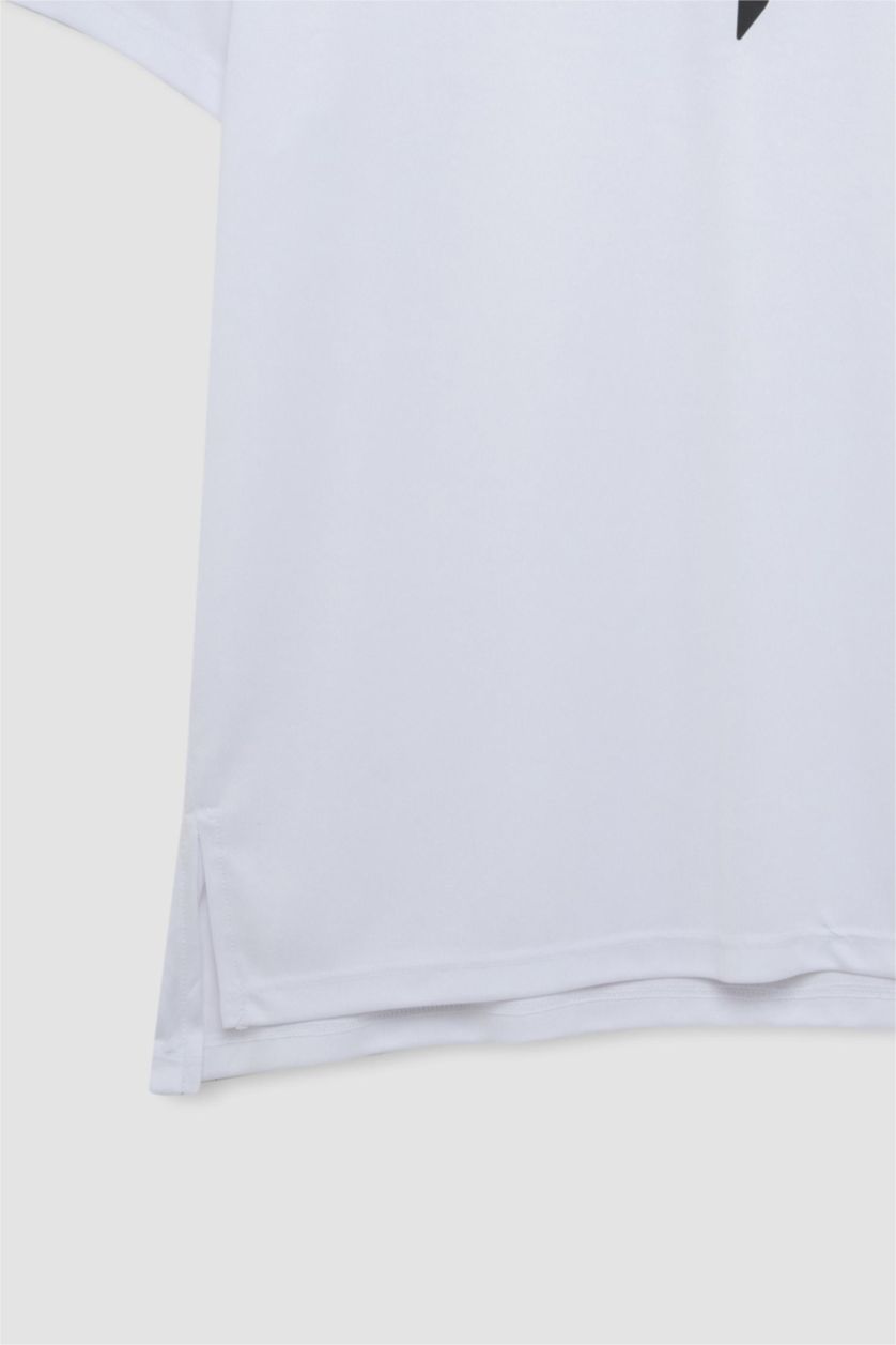 نساء أبيض تيشيرت رياضي قصة عادية قماش سميك