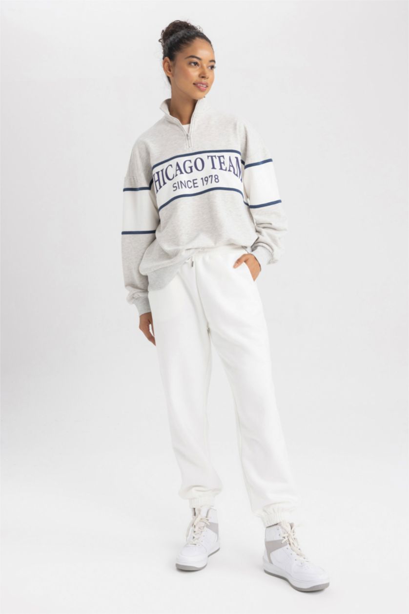 FEMME Gris Sweat- Shirt Coupe Oversize NBA Demi-fermeture éclair Manche Longue Fermeture Zip