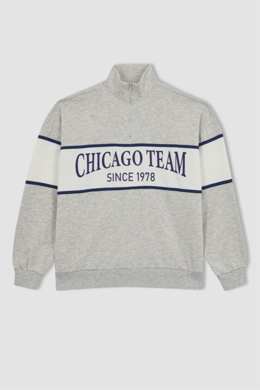 FEMME Gris Sweat- Shirt Coupe Oversize NBA Demi-fermeture éclair Manche Longue Fermeture Zip