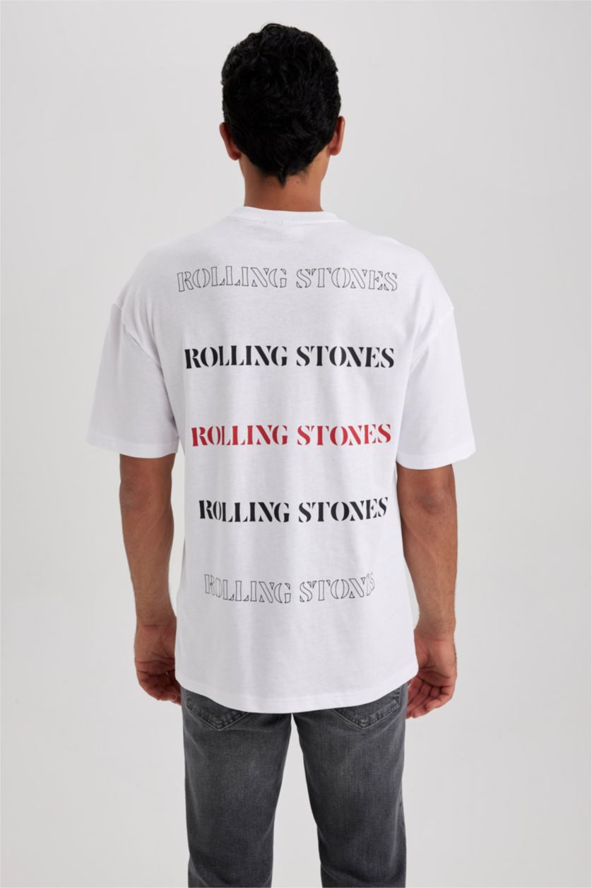 HOMME Blanc T-Shirt Coton Coupe Confort Imprimé Rolling Stones
